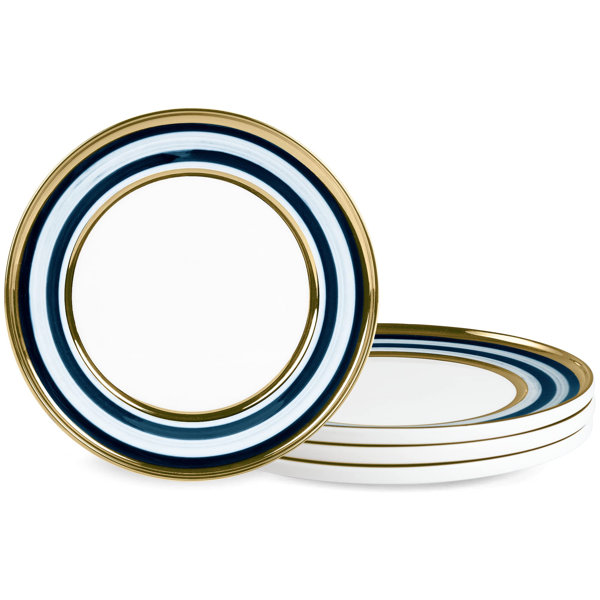 Latitude Run 20Cm Porcelain Striped Side Plates Sets Of 4, Blue And Green Dessert Plates, Small